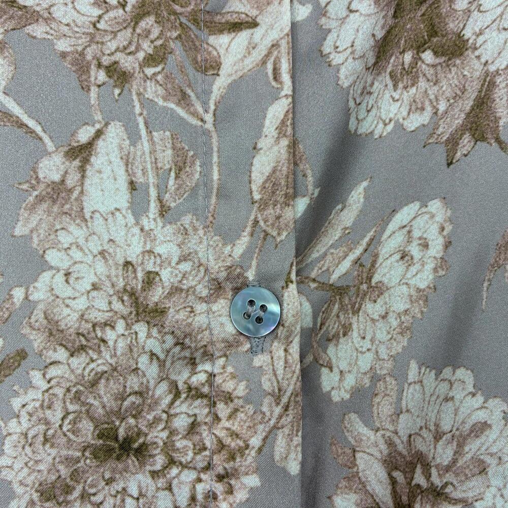 Elie. Elie Tahari Silky Neutral Gray Tan Floral Print Blouse Sz Lg - Picture 3 of 9